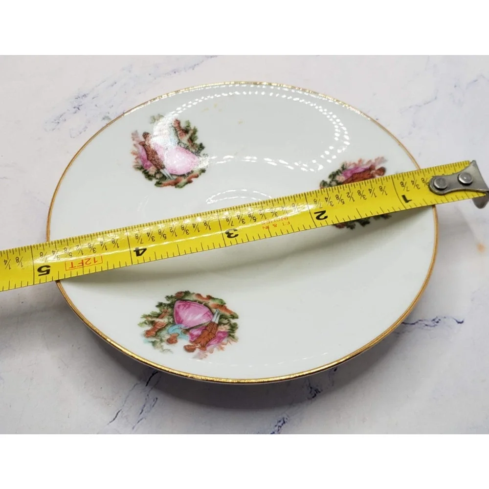 Vintage Porcelain Tea Cup and Saucer White w/Gold Trim and Dancing Couple